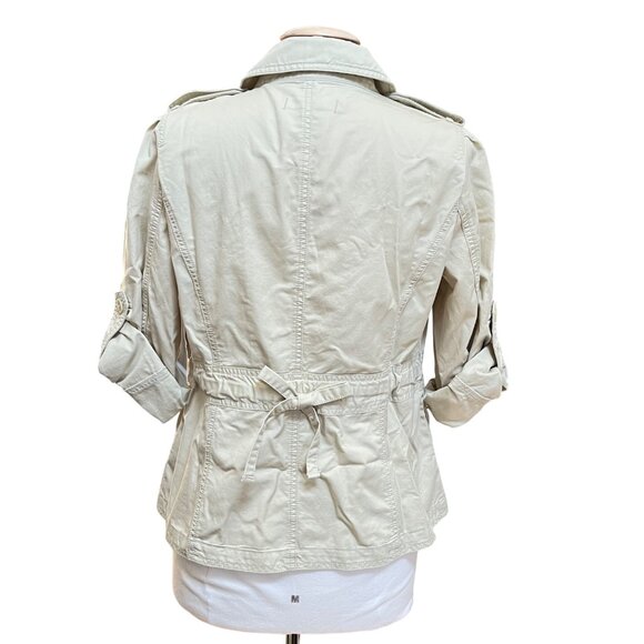 Ann Taylor Safari Style Jacket Khaki‎ Roll Up Sleeves Cargo Pockets Medium  NWT - Picture 8 of 12